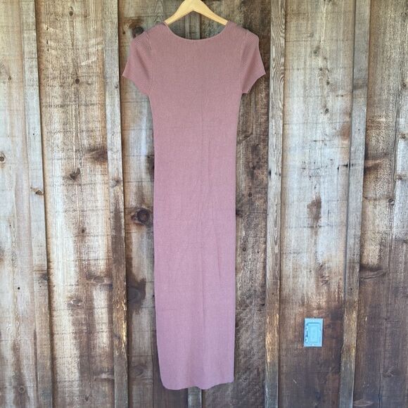 House of Harlow V-neck Ribbed Knit Short Sleeve Bodycon Maxi/midi Slit Dress - Picture 3 of 8